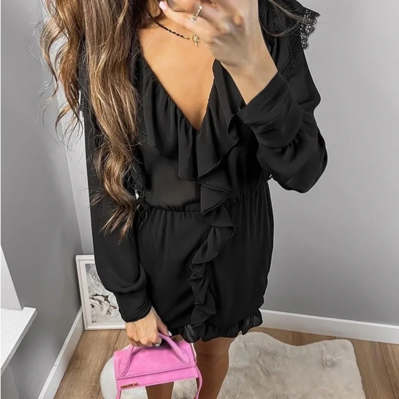Zara Black Lace Ruffled Mini Dress - Picture 1 of 7